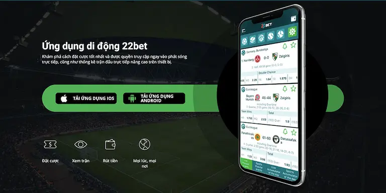 App 22bet trên điện thoại thông minh