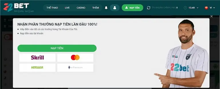 Đặc điểm nổi bật khi nạp tiền 22bet 