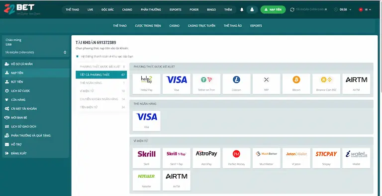 Các hình thức nạp tiền 22bet uy tín nhất 