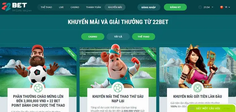 Tổng hợp các khuyến mãi thành viên mới 22bet