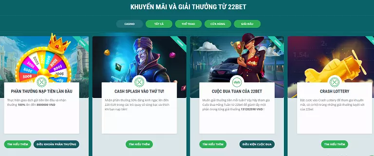 Điều kiện để nhận được Khuyến mại casino 22bet